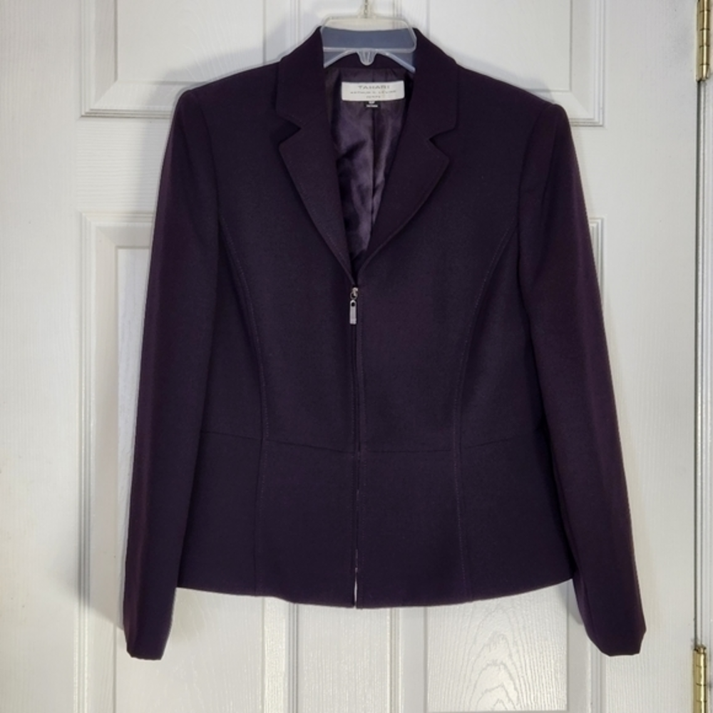 Tahari Arthur S. Levine Petite 1/2 Zip Front Jacket Blazer Workwear Shoulder Pad